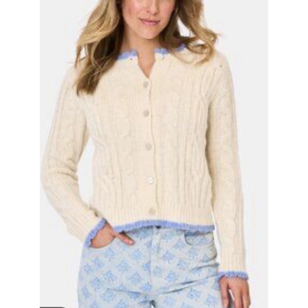 Roller Rabbit Lucien Alpaca Cable Knit Cardigan Cream Cozy Preppy Coquette XS